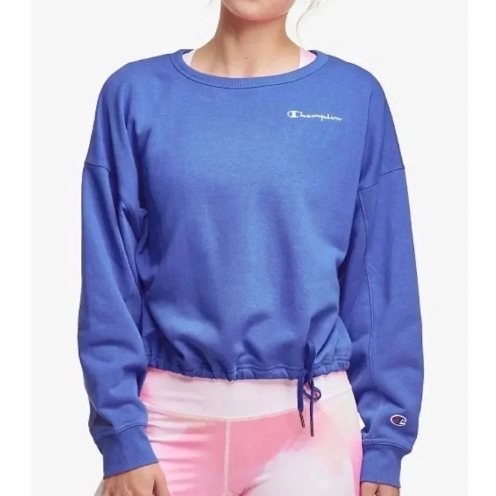 Champion Crewneck Sweatshirt Drawstring Waist French Terry Blue Sz M NWT